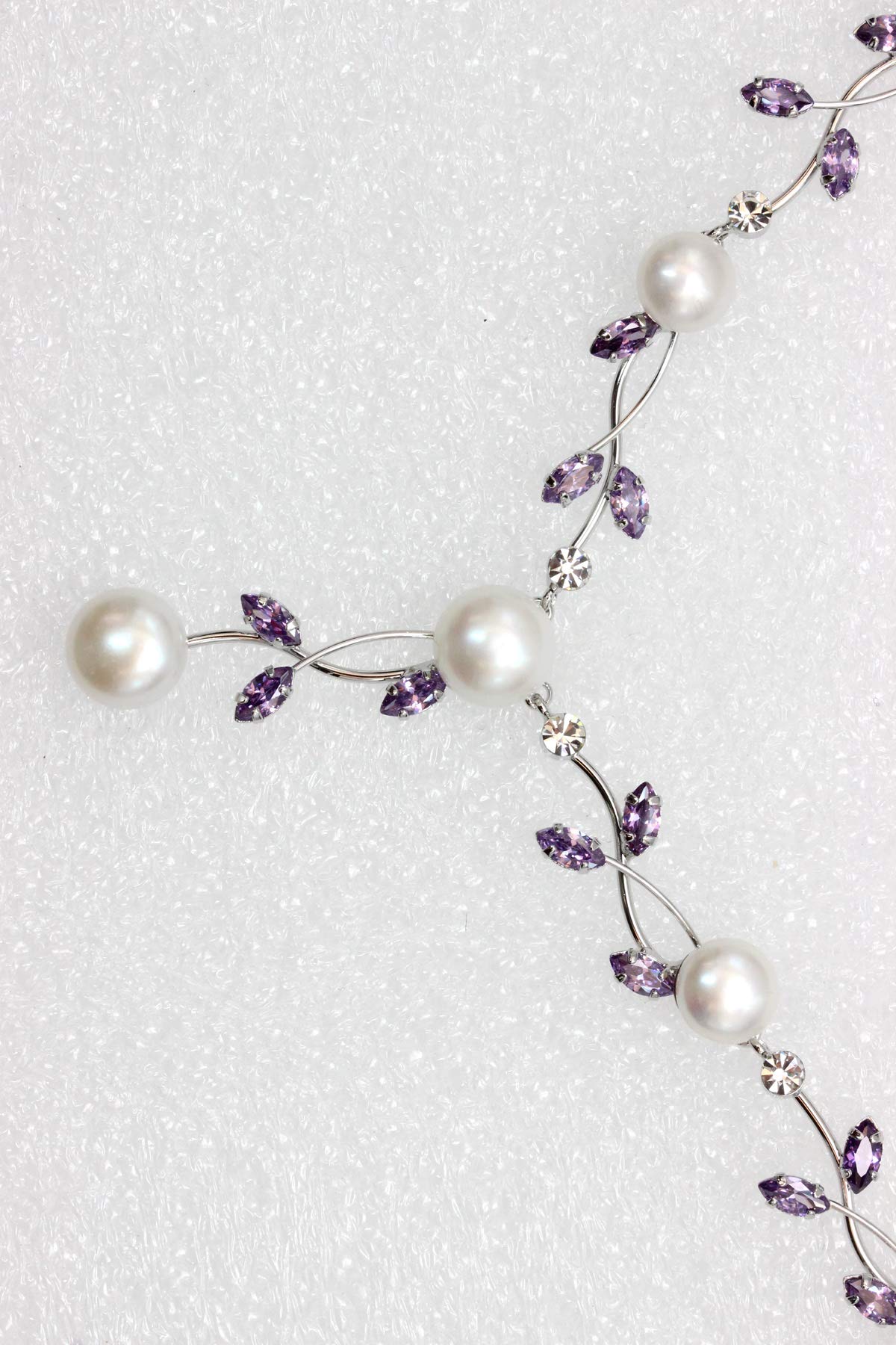 Faship Gorgeous CZ Crystal Genuine Freshwater Pearls Floral Necklace Earrings Set - Purple