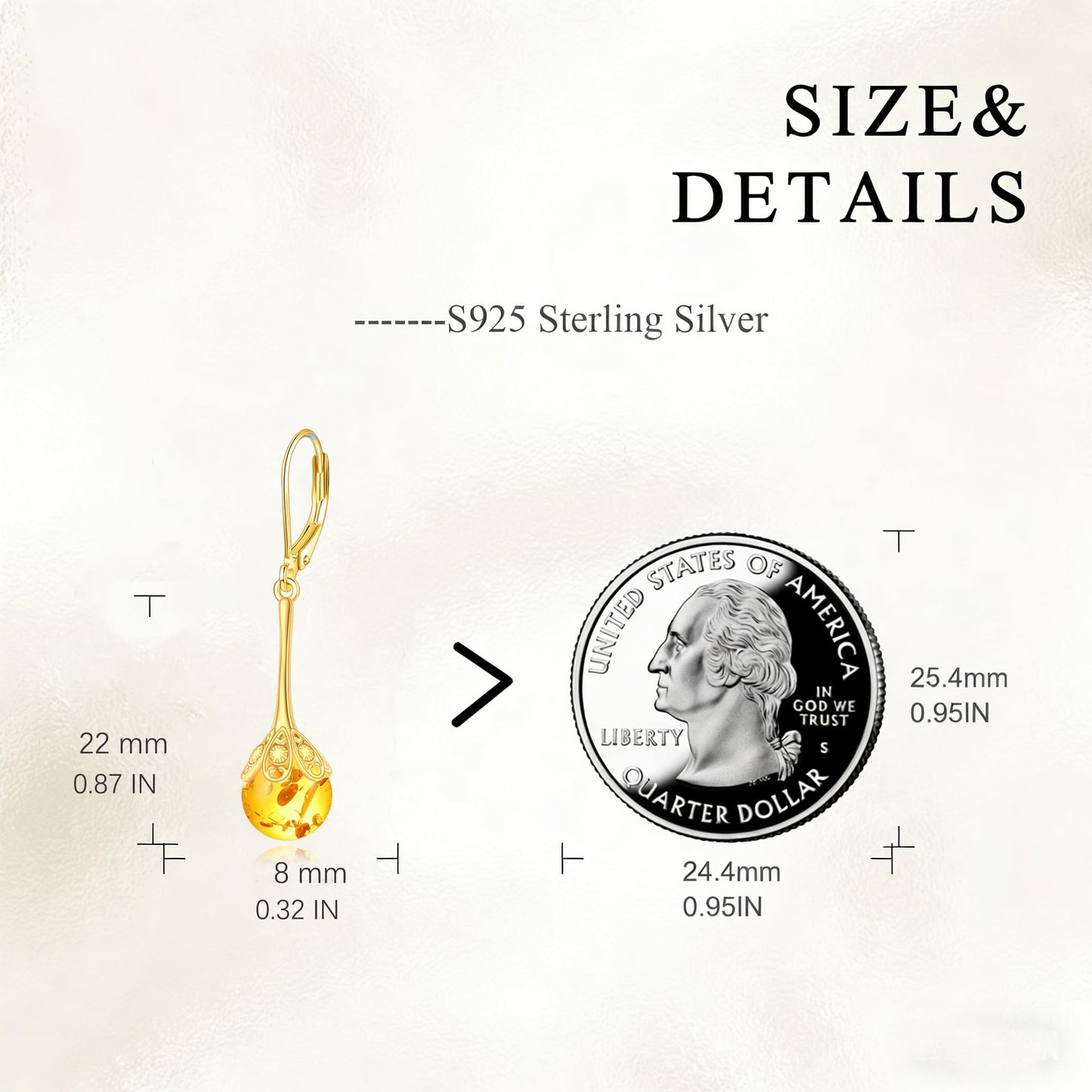 TIGER RIDER Amber Earrings for Women 925 Sterling Silver Gold Filigree Dangle Earrings Amber Jewelry Gift for Mom Wife
