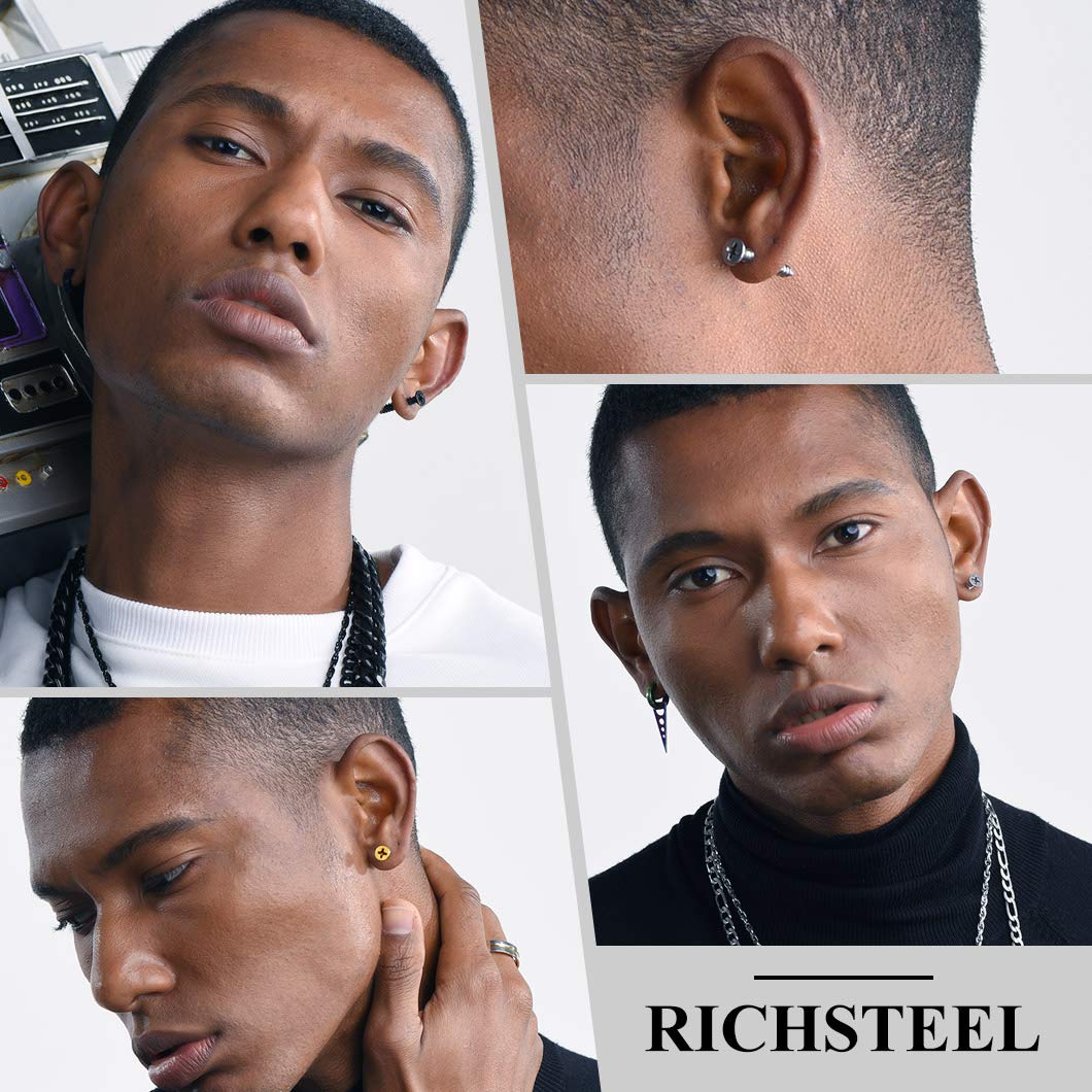 Screw Stud Earrings Men Women Stainless Steel Pierced Tunnel Earring Set Punk Style Jewelry 3 Pairs 3 Colors