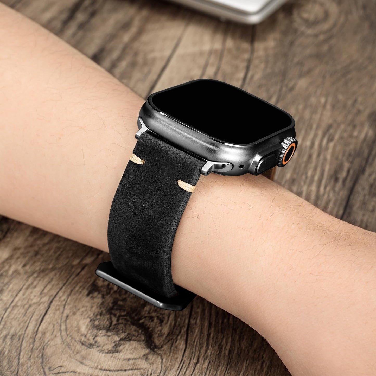 Handmade Double Sided Leather Bands Compatible with Apple Watch Ultra 2/Ultra Band 49mm 46mm 45mm 44mm 42mm ，Men Retro Design Grain Genuine Leather Band For iWatch Series SE 10 9 8 7 6 5 4 3 2 1