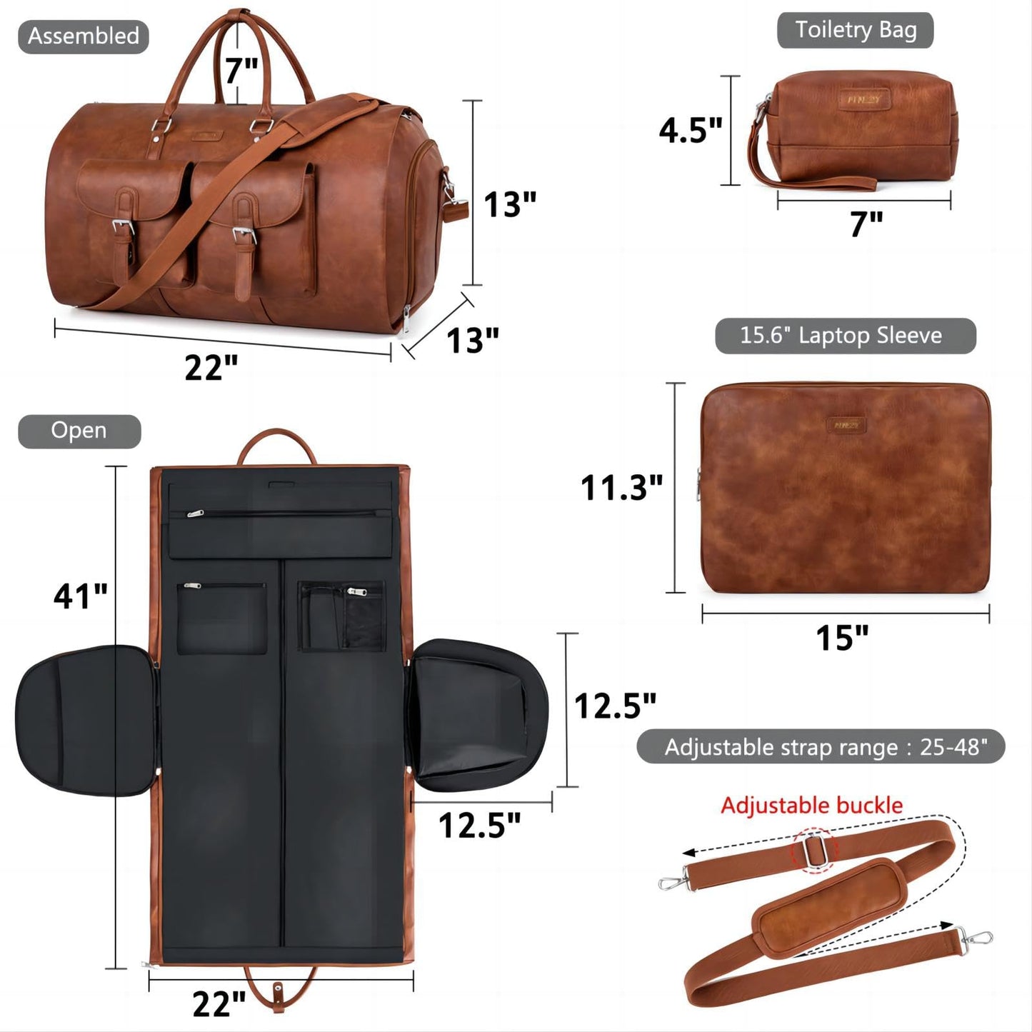 Garment Bag for Travel, Convertible Carry on Garment Duffel Bag for Men 3Pcs, Faux Leather Waterproof Large Weekender Bag for Men 2 in 1 Hanging Suitcase Suit Dress Business Travel Bag