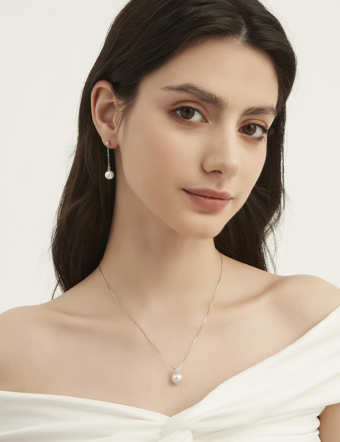 Mameloly Pearl Earrings for Women 925 Sterling Silver 8MM Simulated Pearl Dangle Drop Earrings Trendy Jewelry for Women Hypoallergenic