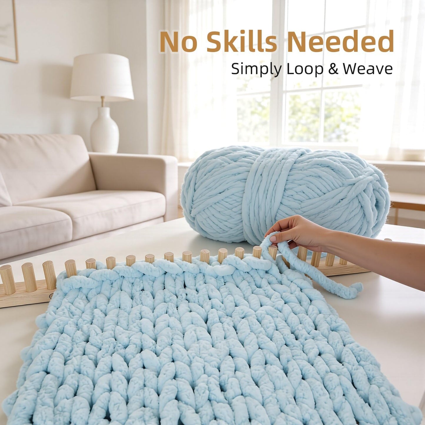 TISOFU 46" Chunky Blanket Loom, Large Wooden Loom Frame, Hand Knitting Kit for Adults Beginners, Adjustable Chunky Blanket Making Kit