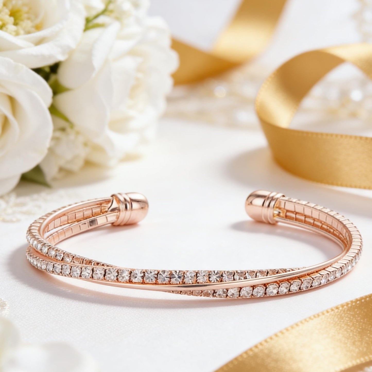 Rose Gold Bridesmaid Bracelets for Women Rhinestone Clear Crystal Dainty Bracelet Bangle Sparkly Cute Bridesmaid Wedding Gifts Jewelry Birthday Party (rose gold)
