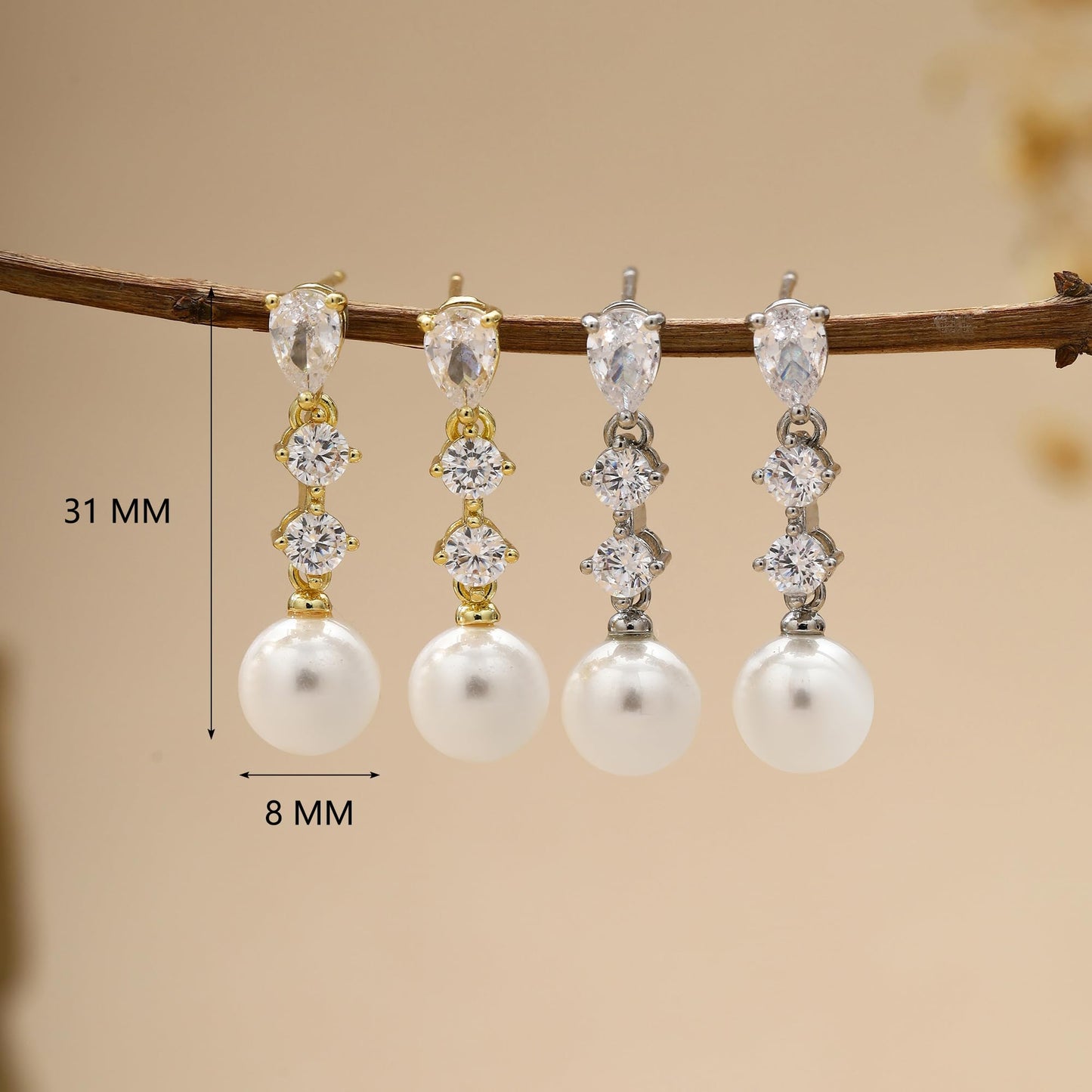 Pearl Earrings for Women Dainty Diamond Flower Earrings 14k Gold Plated Dangle Earrings for Women Weddings Gifts Bridesmaid Gifts