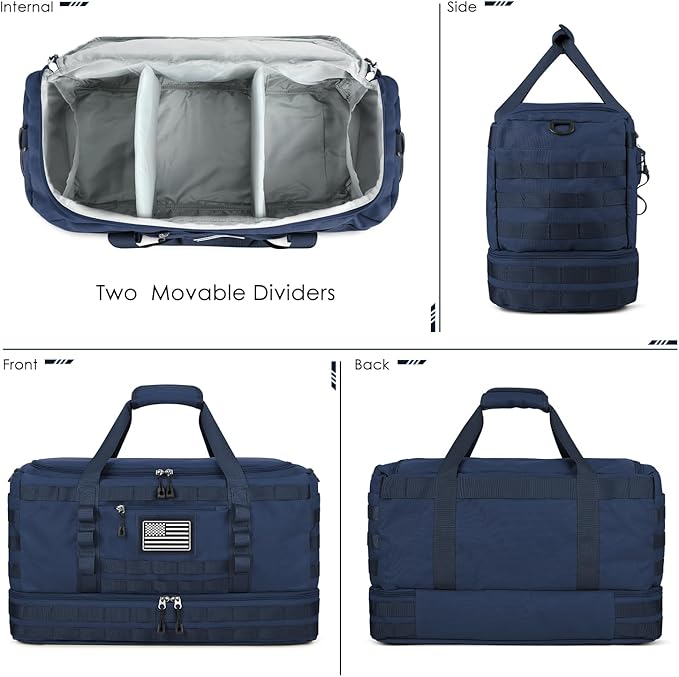 ETRONIK Travel Bag for Men Women, Gym Bag & Tactical Duffle Bags for Travel, Carry on with Toiletry Bag and Shoe Compartment, Weekender Overnight Trip with Wet Pocket for Workout Medical, Blue