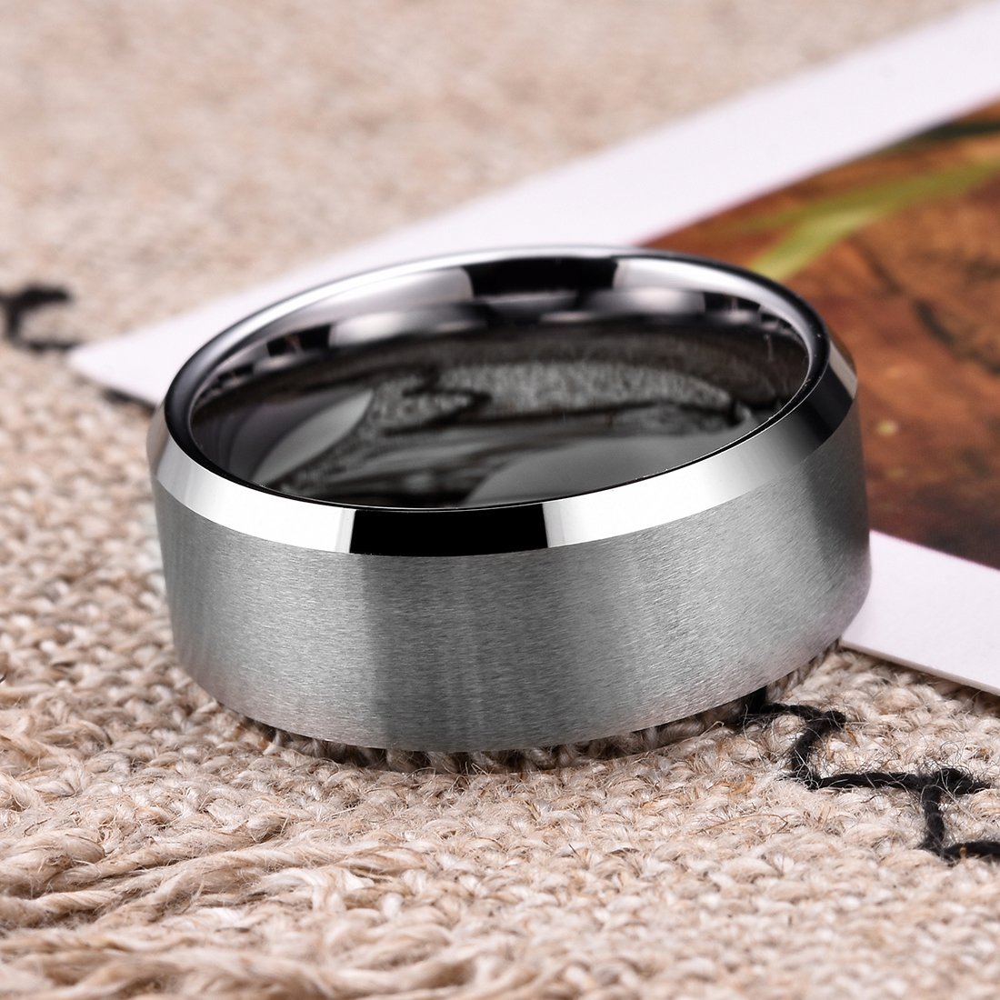 King Will 10mm Silver Men's Wedding Ring - Brushed Matte Finish, Beveled Polished Edge, Comfort Fit Size 11