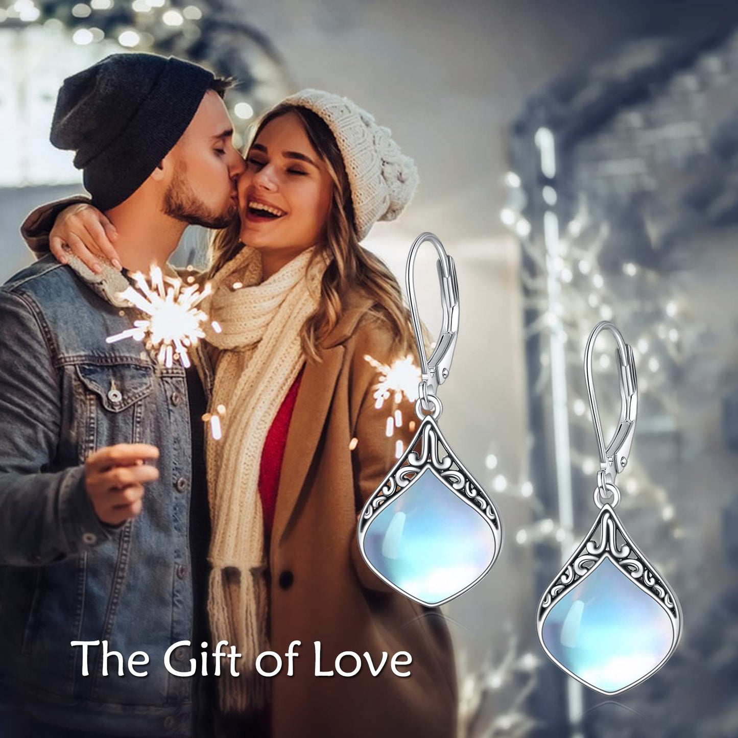 Teardrop Earrings Gifts Sterling Silver Filigree Irish Celtic Teardrop Drop Earrings Jewelry Gifts For Women(Oxidized moonstone teardrop earrings)