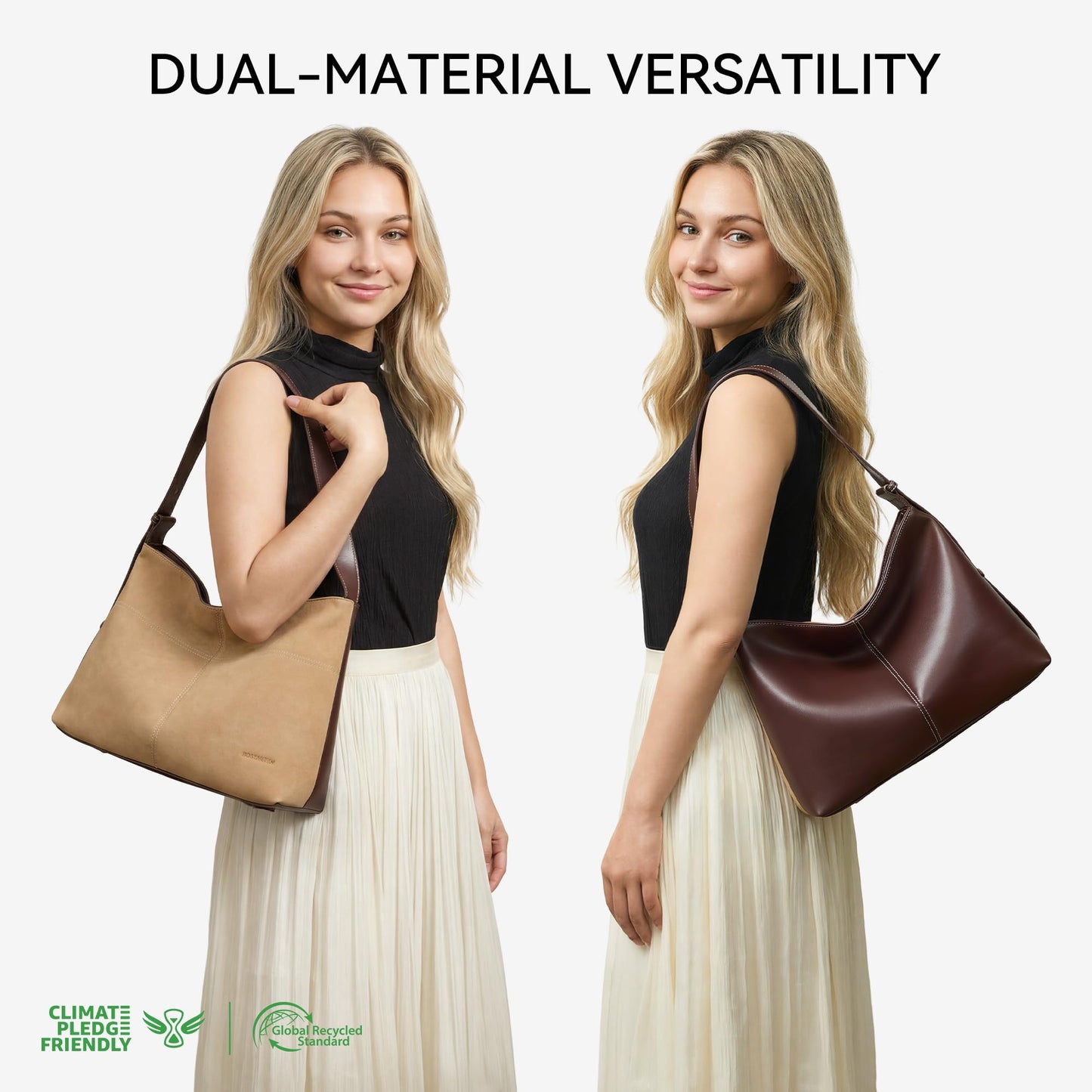 BOSTANTEN Hobo Bags for Women Suede and Vegan Leather Shoulder Handbag Purse for Everyday Work Travel Tan