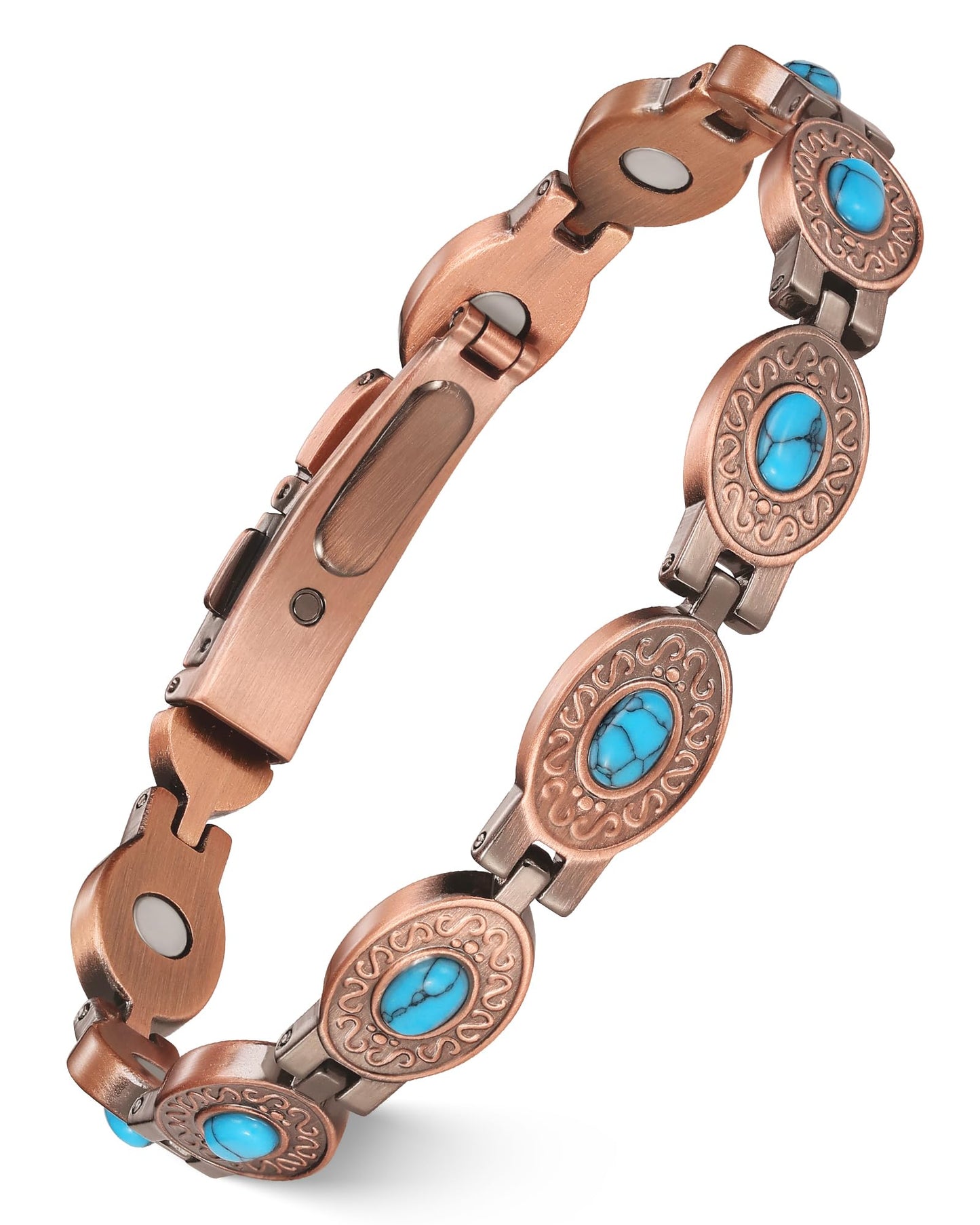 Feraco 99.99% Pure Copper Bracelets for Women, Ultra Strength Magnetic Bracelet with 3800 Gauss Magnets & Natural Turquois, Adjustable Jewelry Gift