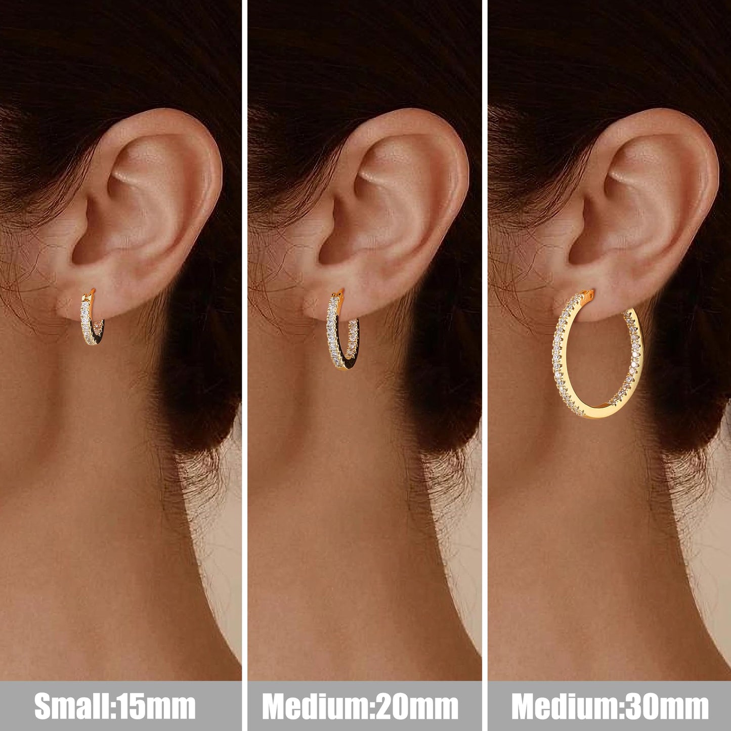 Gacimy 14K Gold Plated Hoop Earrings for Women, 15mm Cubic Zirconia Hoop Earrings with 925 Sterling Silver Post