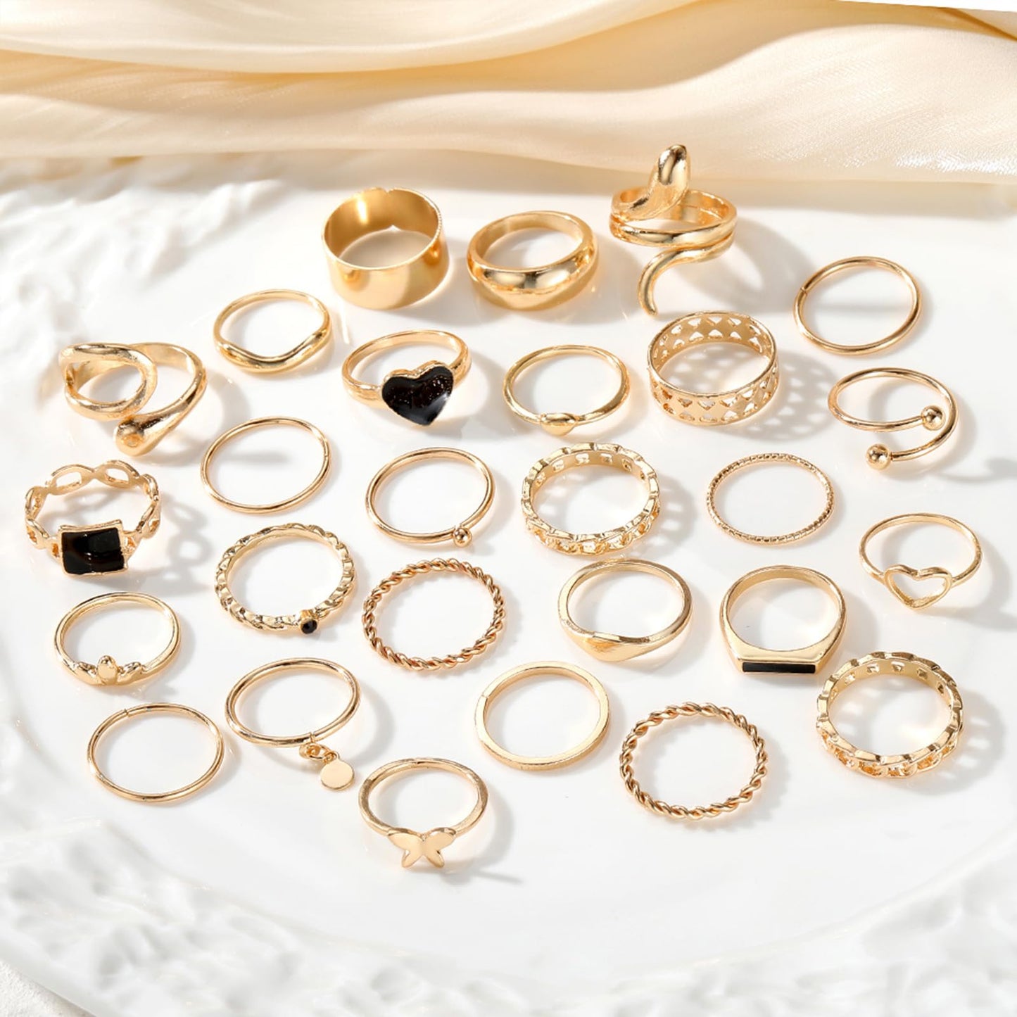 IFKM Gold Knuckle Rings Set For Women Vintage Stackable Joint Finger Midi Rings Dainty Cubic Zirconia Crystal Simple Twist Hollow Cute Rings Pack Jewelry Gift (Hidden Love, Gold)