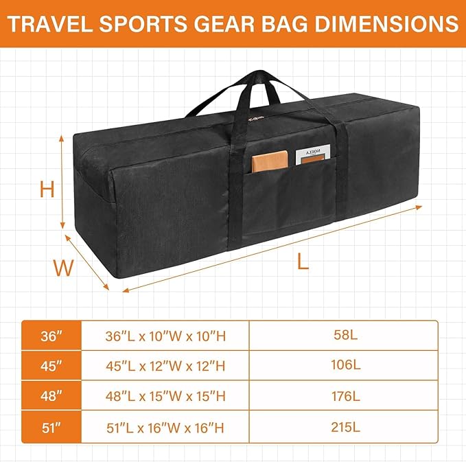 48" Sports Duffle Bag - 100L Large Travel Duffel Luggage Bag with Upgrade Zipper, Sturdy & Water Resistant (48 inches)