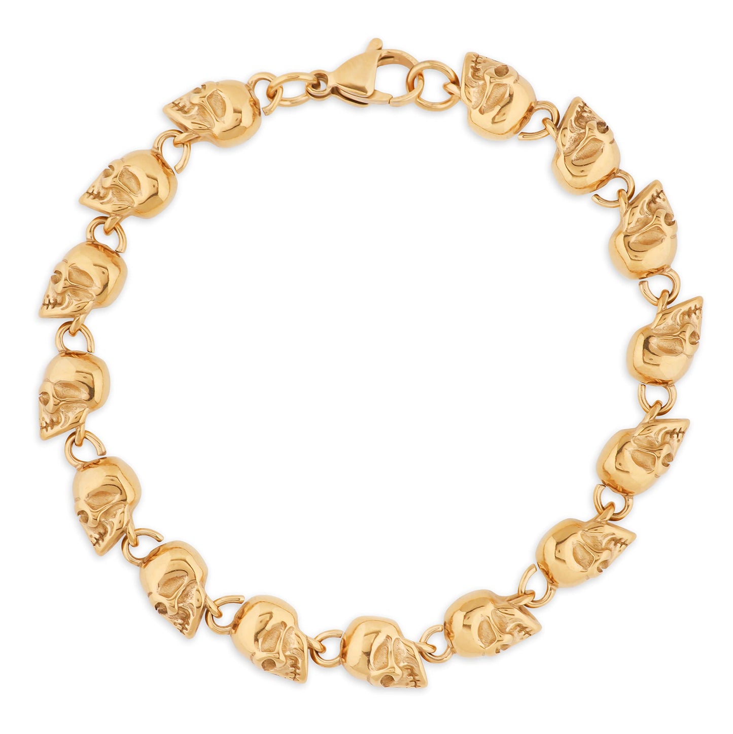 HAQUIL Gold Plated Stainless Steel Skull Bead Linked Bracelet for Men and Women, Skull Jewelry Gift