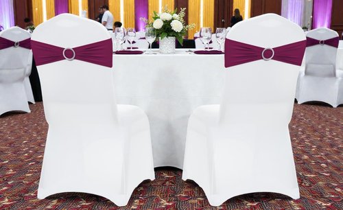 MDS Premium Spandex Chair Sashes - Stretchy Bow Covers with Buckle Slider | Pack of 10 - Eggplant