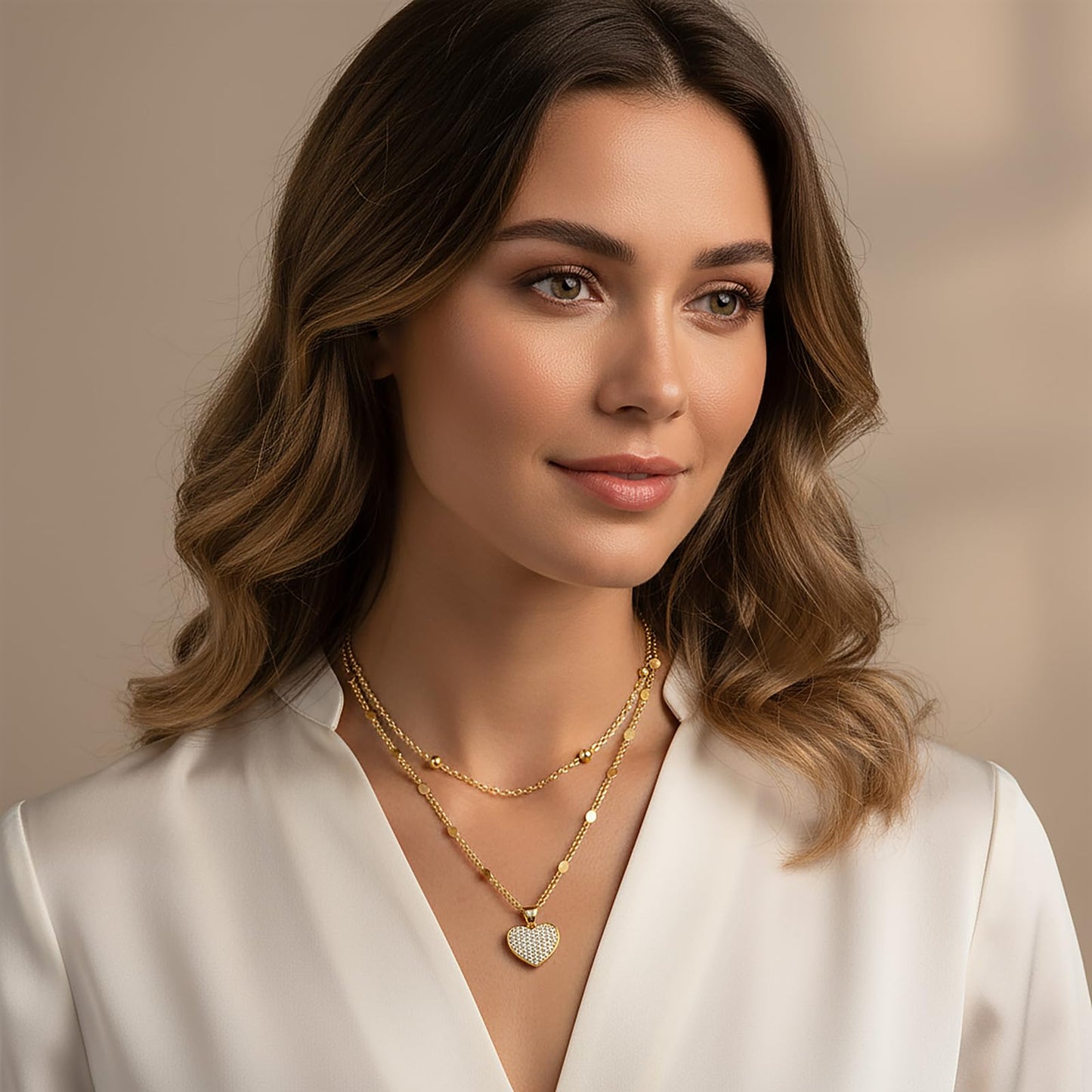 MEIITRUE Heart Necklaces for Women Trendy 14k Gold Plated Dainty Layered Necklace Set Cubic Zirconia Pendant Choker Personalized Beaded Chain Stackable Jewelry Gift