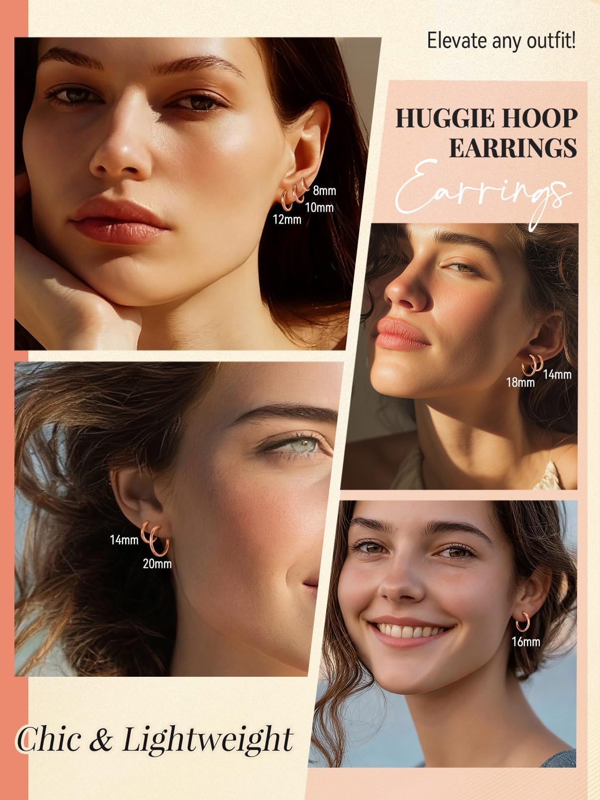 FaithHeart Hoop Earrings for Women, Rose Gold Hypoallergenic Huggie Hoop Earrings, Small Cartilage Earrings for Women 18mm, Send Gift Box