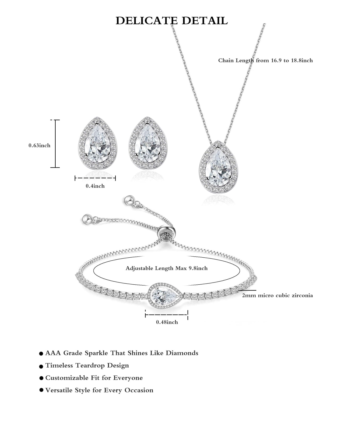 UDYLGOON Teardrop CZ Bridal Jewelry Set Imitation Diamond Earrings Necklace Bracelet for Bride Bridesmaids Wedding Prom Party (Drop-Royal Blue)