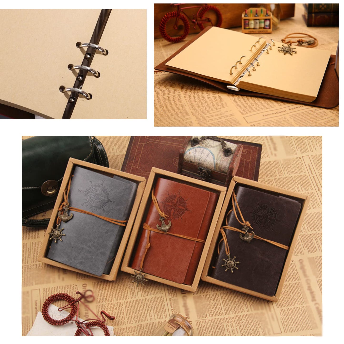 UoYu 24 pcs The Vampire D.rs Jewelry Set Vintage Leather Writing Journal Notebook Daywalking Katherine Sapphire Crystal Pendant Necklaces Family Crest Ring Movie Stickers