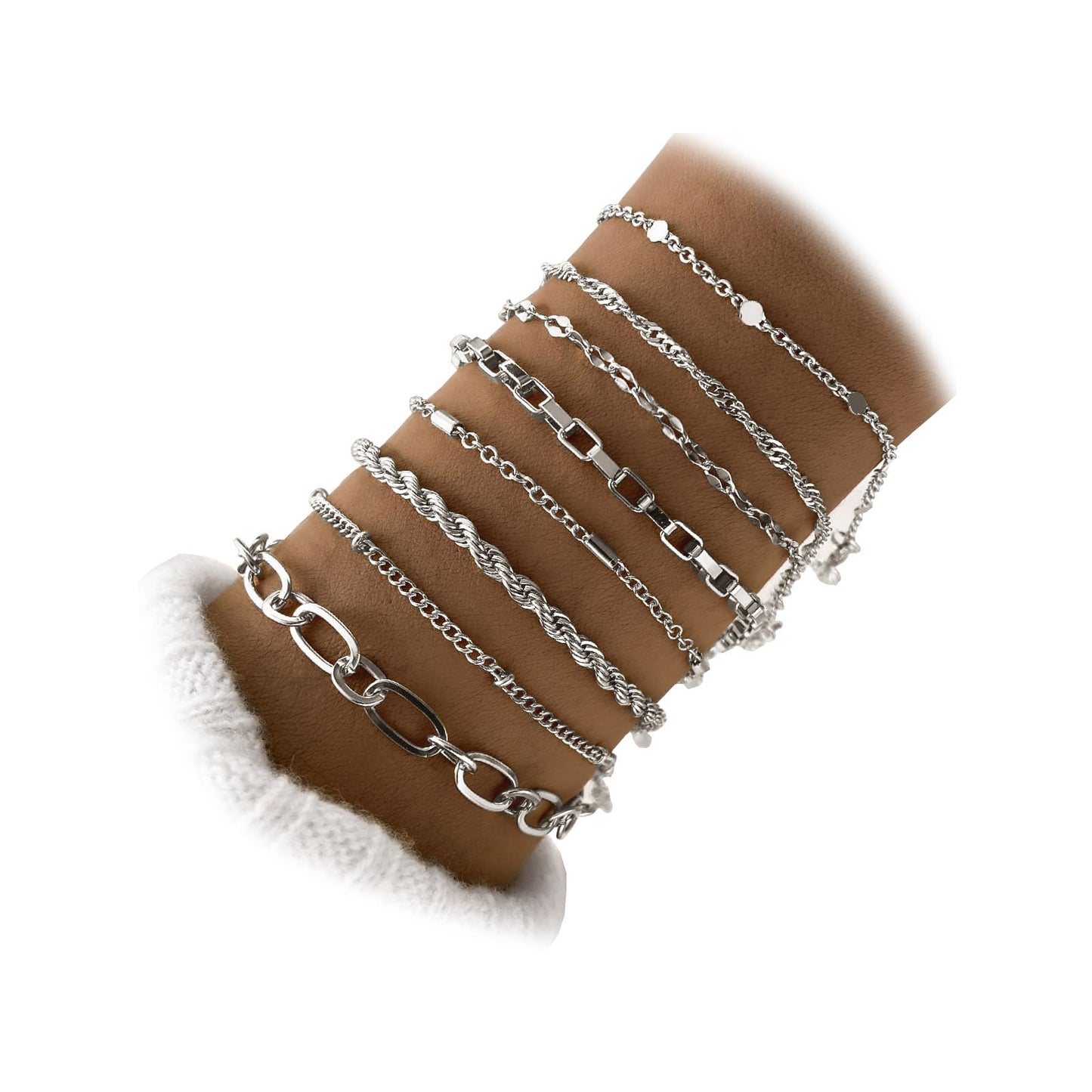IFKM Silver Bracelets for Women, 14K Gold Plated Dainty Link Chain Bracelet set, Trendy Stackable Layered Bracelets jewelry Gifts