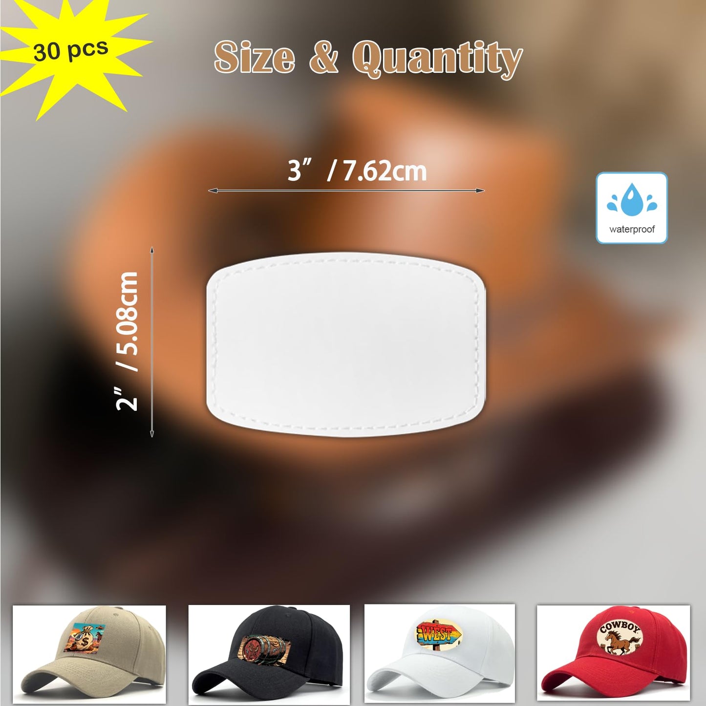 iFForce Full Sublimation Patches with No Border - 30 Pcs Iron on Blanks White Waterproof Smooth Glossy Material - Heat Press Rounded Rectangle Patch Adhesive for Hat Cap Clothes Business