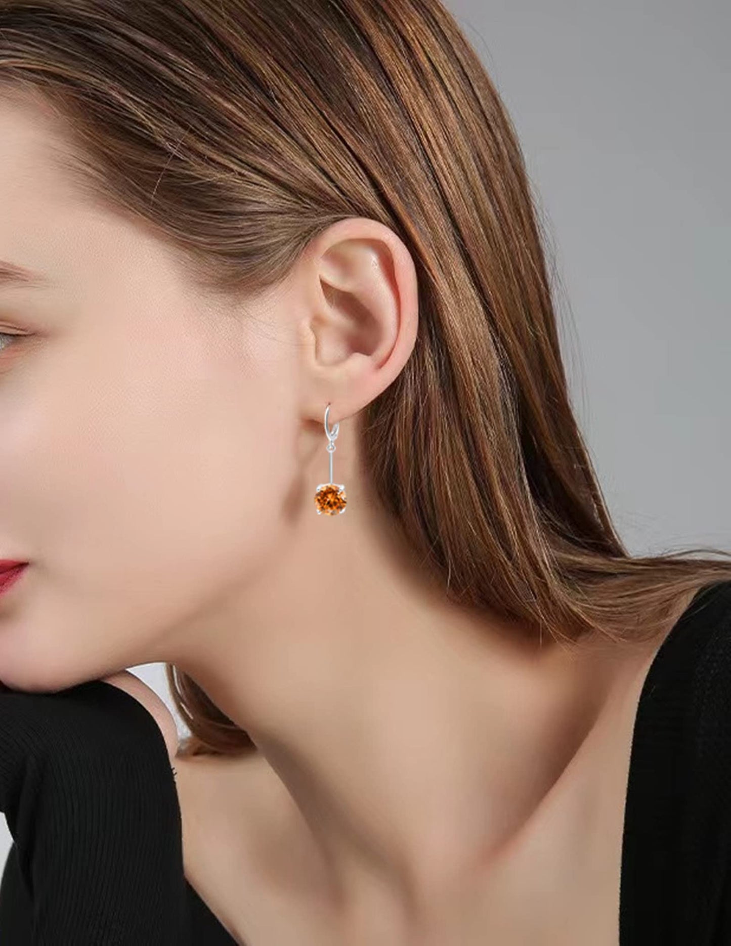 VONSSY Gemstone Drop Dangle Earrings | Platinum /Gold Plated Leverback Crystal Cubic Zirconia Hanging Red /Pink/Blue Earrings (Champagne-Platinum)