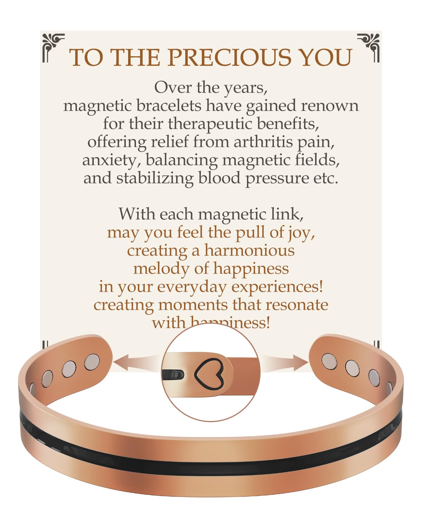 Feraco Copper Bracelet for Men Women, 12X Enhanced Strength Magnetic Bracelet with 3800 Gauss Neodymium Magnets, Pure Copper Cuff Bangle, Adjustable Jewelry Gift (Black Pulse)