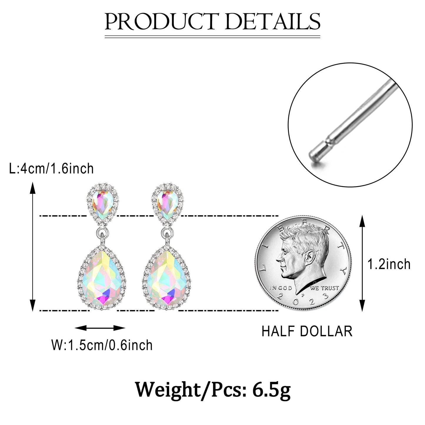 EVER FAITH Women's Austrian Crystal Wedding Tear Drop Dangle Earrings for Bride Iridescent AB Silver-Plated-Base