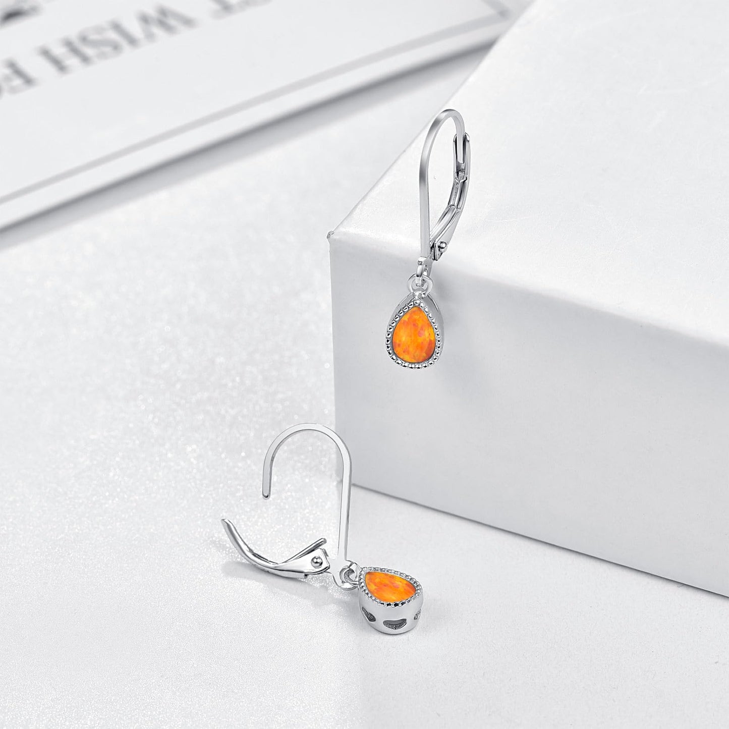 Teardrop opal Earrings, S925 Sterling Silver Orange Opal Drop Earring Jewelry for Women for Best Friend