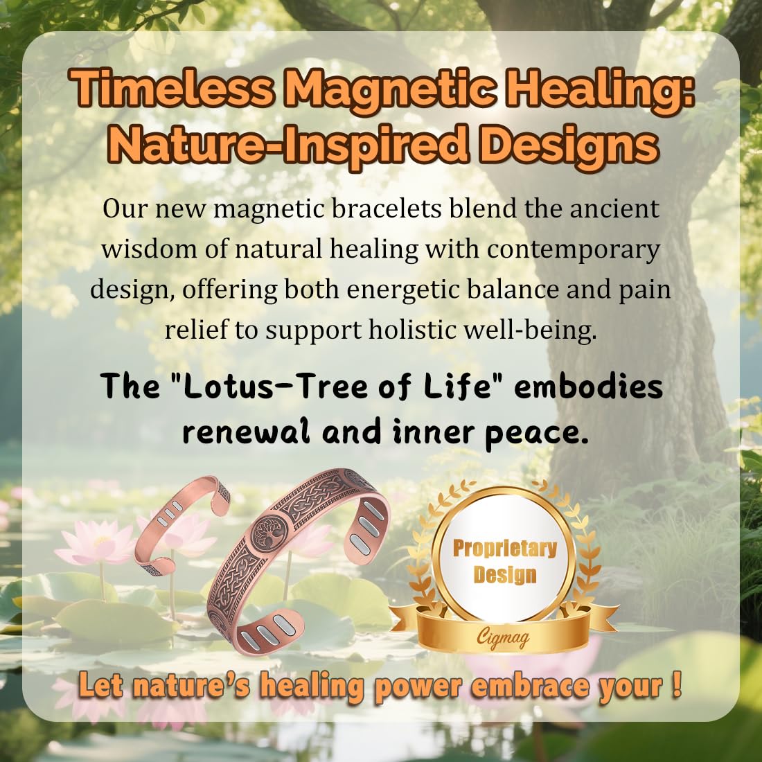 Cigmag Copper Bracelet for Men, with Powerful 9X 5000 Gauss Magnets, Adjustable Solid Pure Copper (Viking Lotus Life Tree)
