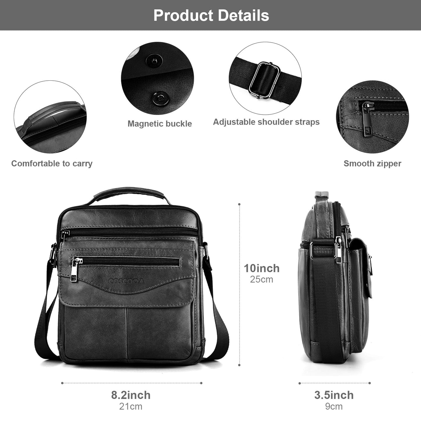 COSCOOA Shoulder Bag for Men Leather Man Purse Crossbody for Men Handbag Bag Messenger Satchel Travel bag