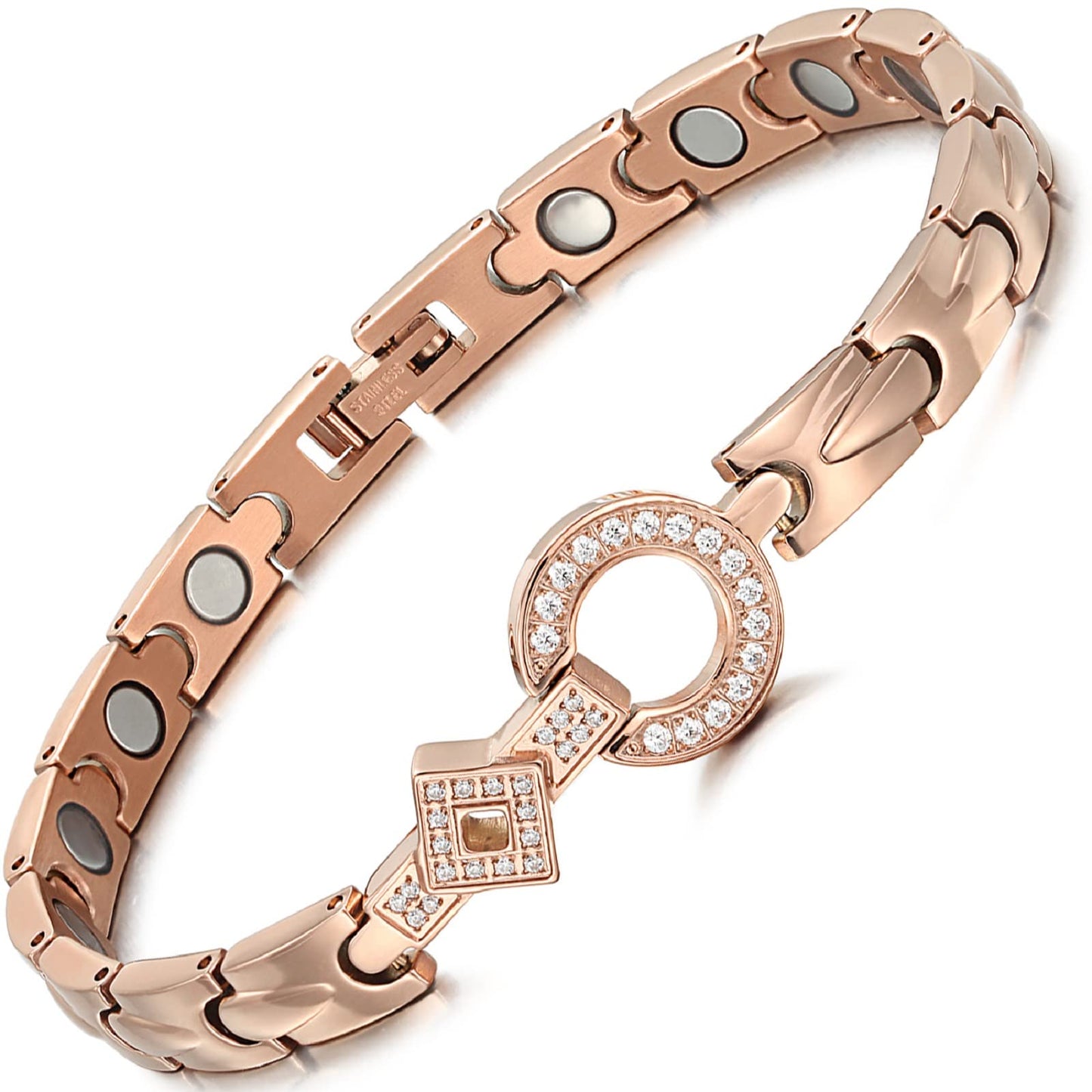 RainSo Elegant Magnetic Bracelet for Women, 3800 Gauss Adjustable Stainless Steel Bracelet, Stylish Jewelry for Daily Wear (Rose Gold)