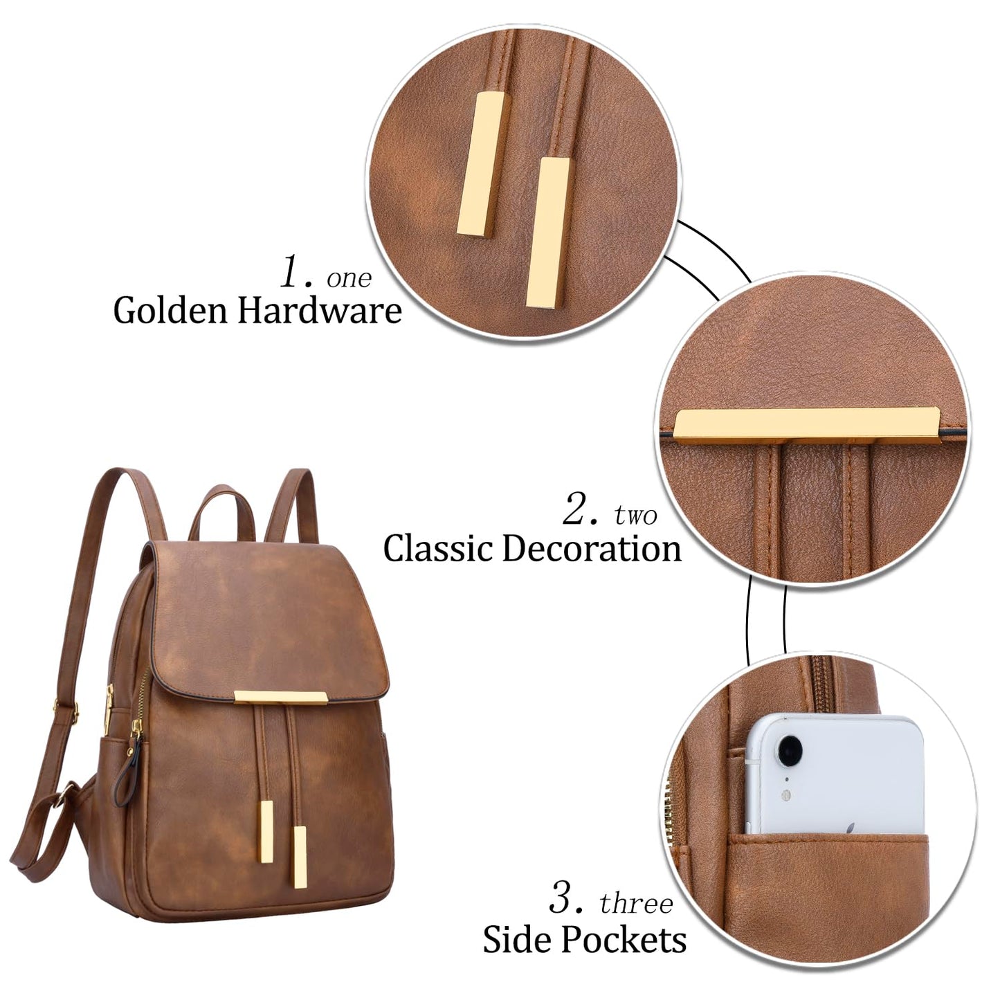 KKXIU Trendy Vegan Leather Backpack Purse for Women and Ladies Shoulder Travel Daypacks Bags (Z-Brown)