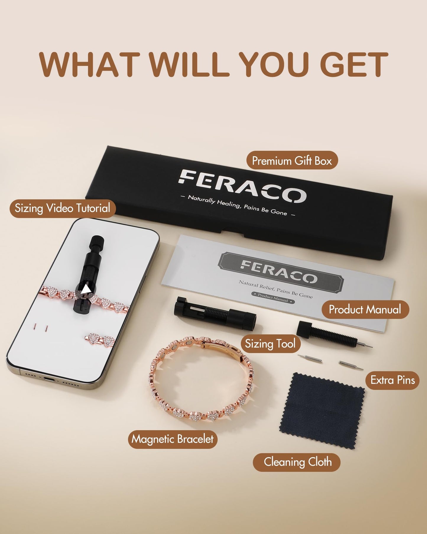 Feraco Copper Bracelets for Women, Ultra Strength Magnetic Bracelet with 3800 Gauss Neodymium Magnets & Dazzling Cubic Zirconia, Pure Copper Jewelry Gift, Heart Shape (Rose Gold)