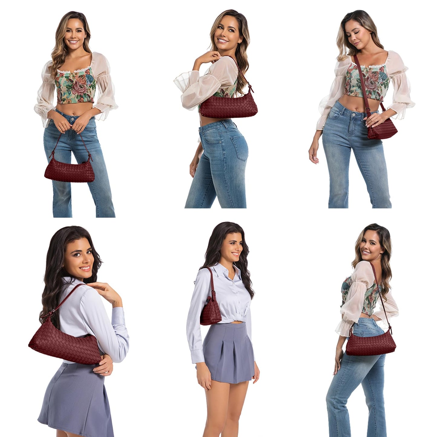 YONGLEE ARTEE Handbags Shoulder Bags for Women Small Crossbody Women's Woven Tote Lightweight Handbag Travel Hand Bag Purse Hobo Clutch Zipper