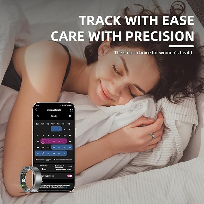 Smart Ring for Women Men, Health Fitness Tracker, 10ATM Waterproof Ring for iOS and Android, No Subscription Fee (Black, 10)