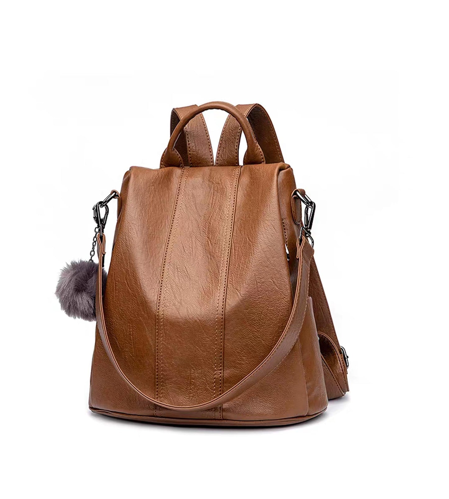 myfriday Vintage Faux Leather Backpack for Women, Soft Rucksack Backpack with Anti-Theft Pocket Convertible Shoulder Handbag (Brown)