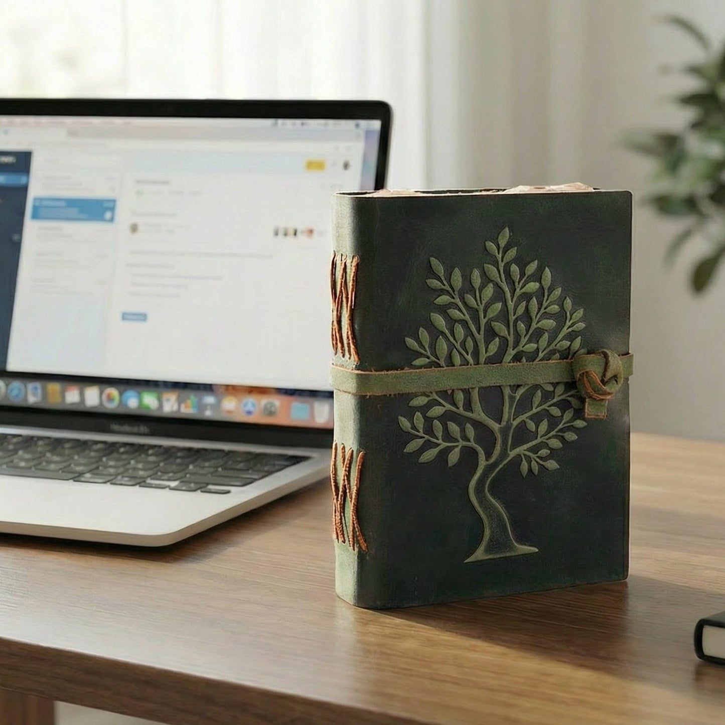 LEATHER VILLAGE Tree of Life Handmade Leather Bound Vintage Journal for Men & Women - 200 Pages Antique Deckle Edge Handmade Paper- Book of Shadow - Green - 6X4 Inches