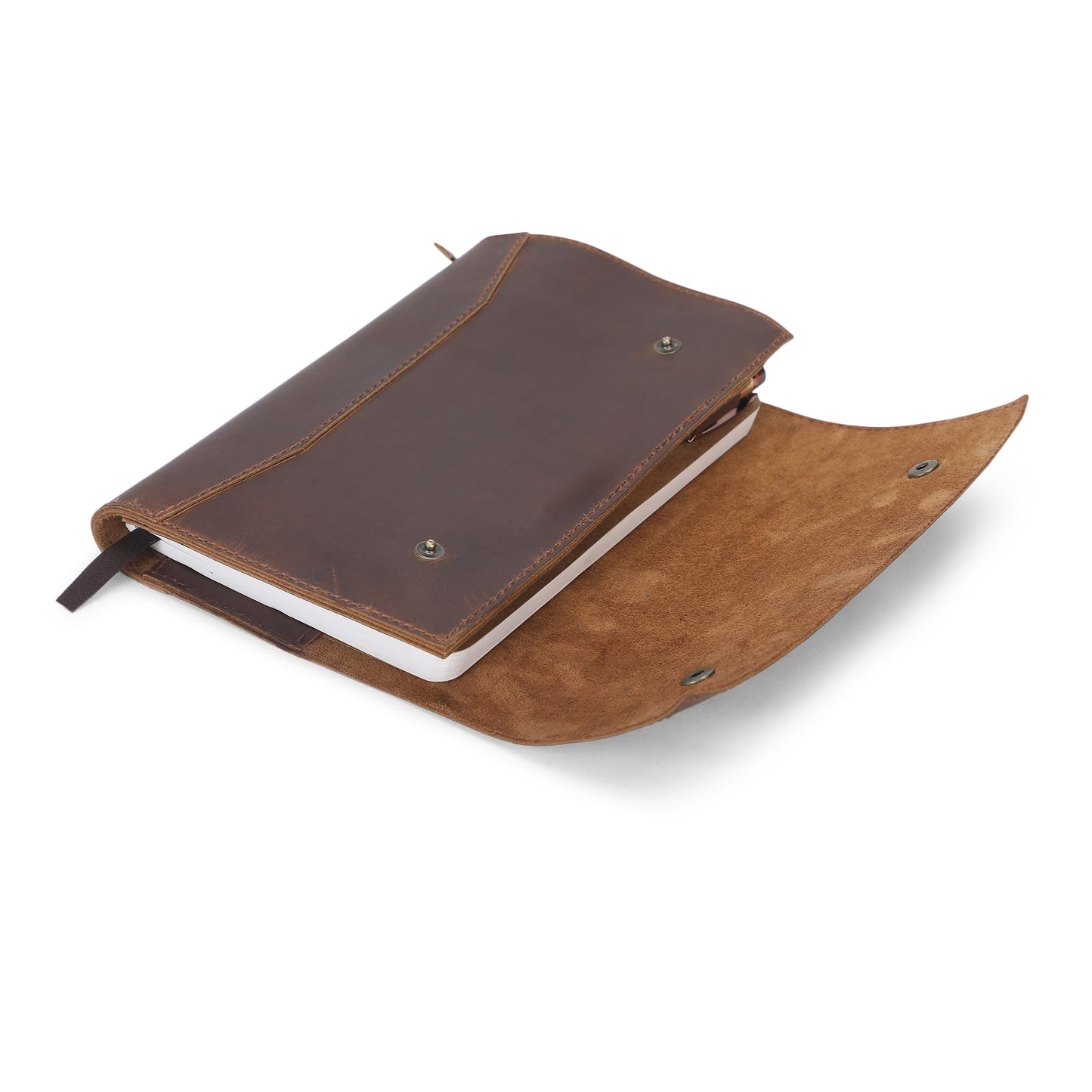 CestAntiQ Rustic Leather Journal Cover for A5 Notebooks Fits 5.75 x 8.25 Inch Sketchbooks 5.5 x 8.2 Inch Pads Refillable Organizer with Pen Loop 5 Card Slots Gift for Writers Professionals Brown