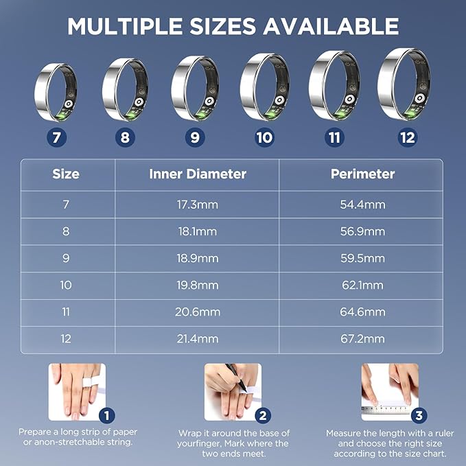 Health Activity Fitness Tracker, Ultra-thin Smart Ring for Women Men, Fitness Ring with Sleep Tracker, 24/7 Heart Rate Monitor, Step Counter, Calorie Pedometer, No APP Fee, for iOS Android (Silver #9)
