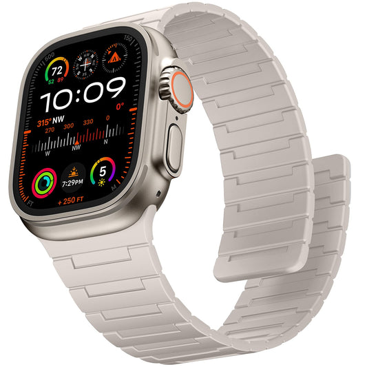 Suphart Strong Magnetic Bands Compatible with Apple Watch Band 49mm 46mm 45mm 44mm 42mm 41mm 40mm 38mm, Silicone Strap for iWatch Ultra 2 SE Series 10 9 8 7 6 5 4（49/46/45/44/42mm, Starlight）