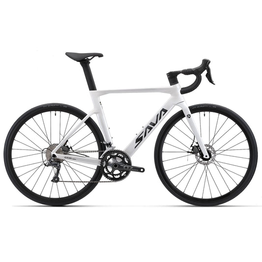 SAVADECK Carbon Disc Road Bike, Integrated Design Racing Bicycle Carbon Frame Carbon Fork with Shimano SORA R3000 Derailleur System 18 Speed Disc Brake Road Bike for Men or Women(White,56cm)