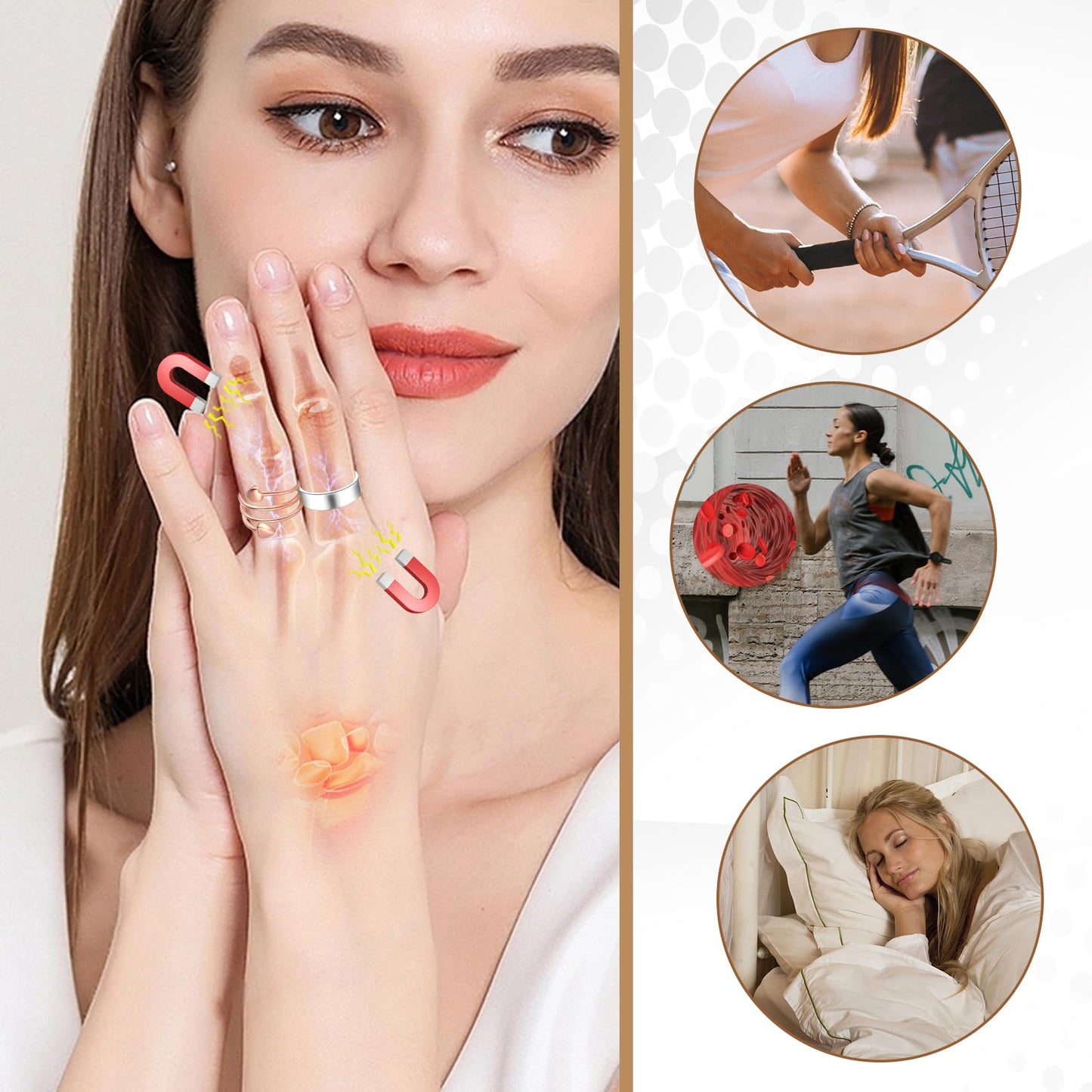 Feraco 2 PCS Copper Magnetic Therapy Rings for Women,99.99% Pure Cooper Thumb Ring with Magnets,Mothers Day Gifts