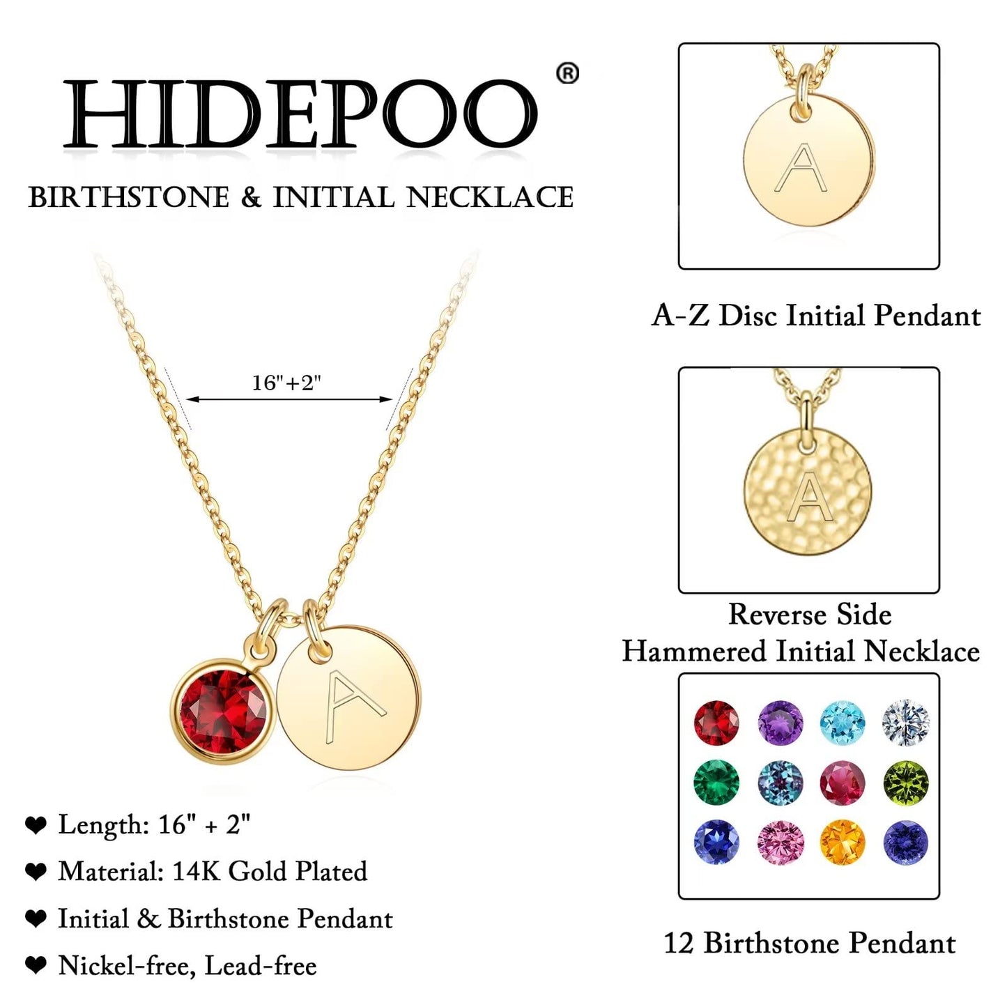 Hidepoo Initial Birthstone Necklaces Gift - Personalized Mothers Day Birthday Gifts for Woman Wife Sister Grandma Mom, White April Birthstone for Women, Disc Letter N Necklace