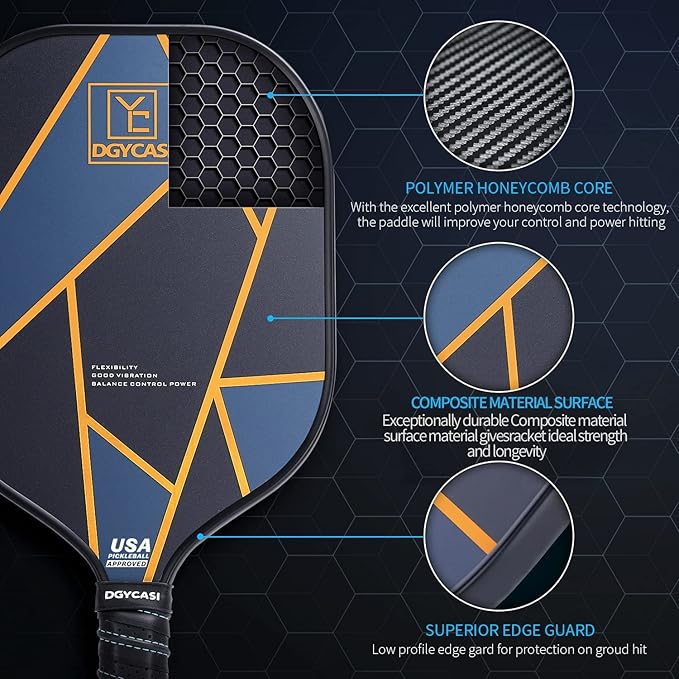 YC DGYCASI Pickleball Paddles Set of 4, USAPA Approved Pickleball Set, 4 Carbon Fiber Pickleball Rackets, 3 Outdoor Balls, 3 Indoor Balls, 4 Replacement Grip, 1 Bag for Women and Men