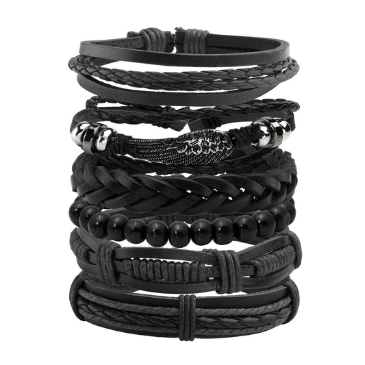 Mafnee Mens Bracelet Braided Leather Bracelet Punk Rock Cuff Bracelets Wrap Bracelet for Men Women Black