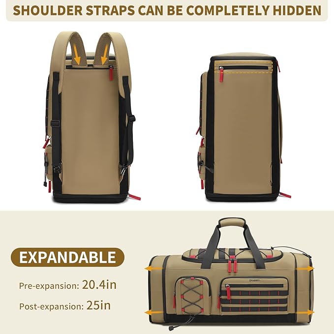 Bosstin Gym Bag for Men & Women,45L Travel Duffle Sports Duffel Bag Gym Weekender Overnight Backpack with Shoe Compartment (Khaki)