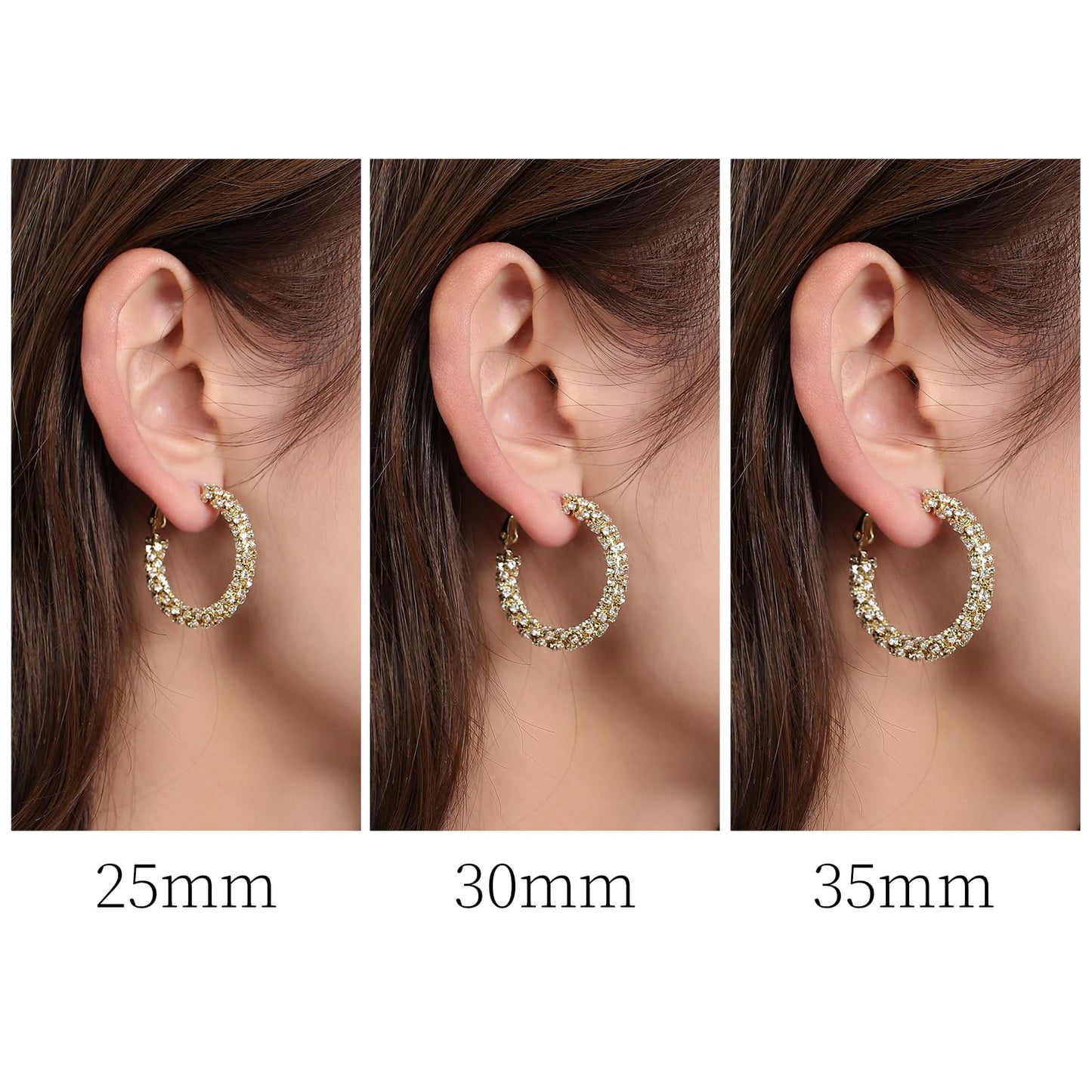 SayovatBek 14K Gold Plated 25–35mm Lightweight Hoop Earrings for Women, Cubic Zirconia, 925 Sterling Silver Post, Hypoallergenic Jewelry
