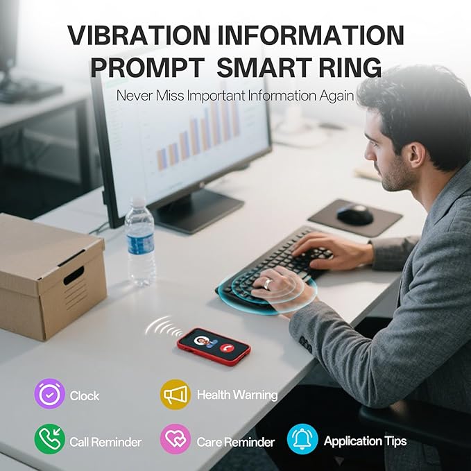 Smart Ring with Vibration Alerts, Health Tracker Ring with Body Temperature Monitor, Heart Rate, Sleep & Fitness Tracking, Waterproof Activity Ring for Men & Women, No App Fees (Silver, 6#)