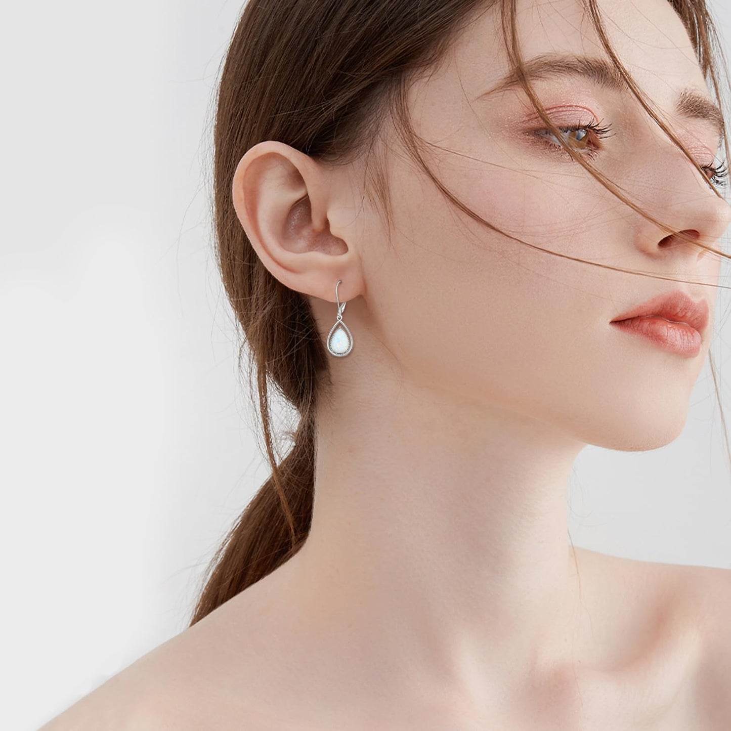 VONALA Opal Earrings 925 Sterling Silver Opal Leverback Earrings Teardrop Dangle Dangling Earrings Jewelry Gift for Women